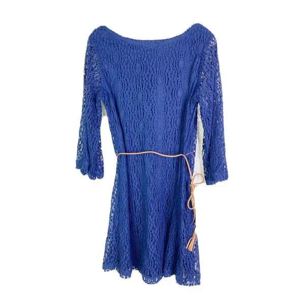 Sharagano Womens Size 10 Navy Blue Lace lined Dress w/belt RV $118 NWT
